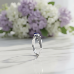 Anello di Fidanzamento Classico con Tanzanite Naturale Taglio Rotondo 4,5mm e Topazio Bianco, Gioiello Raffinato per Donne - Product Image 3