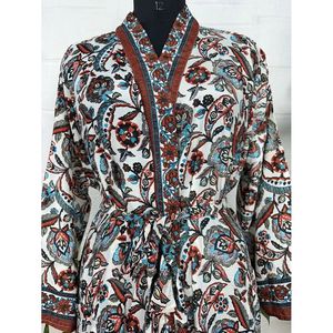 Robe de plage Kimono en soie style bohème, motif floral blanc et marron, cadeau de luxe pour anniversaire, pour femme, 1 pièce - Product Image 2