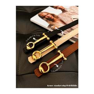 Ceinture fine pour femme à boucle longue, design 3 pièces, ceinture pour veste, ceinture pour chemise, ceinture pour robe - Noir & Tan & Beige - Or - Product Image 1