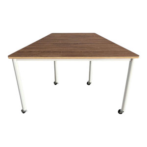 FOS <b>Office</b> Furniture Mobile Trapezoidal Plywood <b>Table</b> 120x60cm Minimalist Modern Design with Round Iron Legs FOS010 - Product Image 1