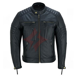 Veste de moto en cuir vieilli pour hommes Manteau zippé classique de style motard pour l'équitation Protection extérieure Look vintage Moto - Product Image 1