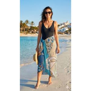Printed Patchwork <b>Kaftan</b> Dresses in Chiffon Fabric Breathable Regular Fit Sleeveless Maxi for <b>Beach</b> Outdoor Use - Product Image 3