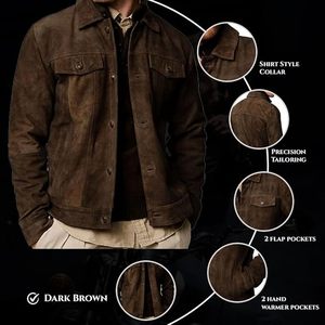 Veste en cuir de camionneur Vintage Premium hommes en peau d'agneau véritable hommes vestes en cuir col de chemise vestes pour hommes - Product Image 4