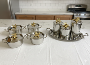 Ensemble de casseroles et de poêles à frire en acier inoxydable de luxe écologique avec fond en acier inoxydable argenté et doré, papillon doré et argenté - Product Image 4