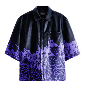 Chemises décontractées pour hommes en cuir PU de haute qualité, design personnalisé, écologiques, respirantes, anti-rides, à ressort, boutonnées, service OEM imprimé - Product Image 1