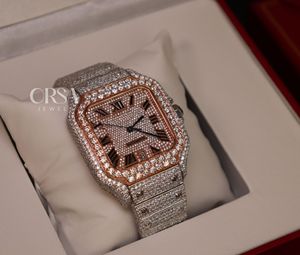 Montres Moissanite à cadran de 41mm de qualité supérieure pour hommes et femmes Montre Hip Hop automatique double ton rose et blanc - Product Image 6
