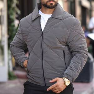 Veste d'hiver décontractée pour homme, poches zippées, imperméable, écologique, séchage rapide, anti-froissement, satin acrylique, vêtements d'extérieur, manteau tendance - Product Image 1