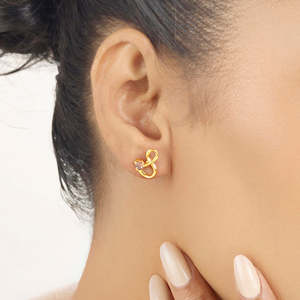 Boucles d'oreilles créoles et huggies en or avec grenat éternel - Boucles d'oreilles pendantes raffinées - Product Image 2