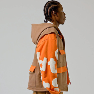 Sudadera con Capucha de Invierno de Diseño Personalizado de Alta Calidad, 100% Algodón, con Combinación de Chaleco, Bordado y Bolsillos Tipo Cargo para Hombre - Product Image 5