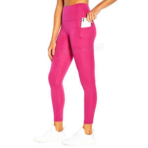 Mallas de Yoga de cintura media personalizadas para mujer, pantalones deportivos de poliéster y LICRA de cintura alta con patrón sólido - Product Image 1