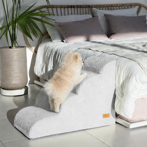 [AllmioPet] Escalier pour animaux de compagnie en tissu nuage, 4 marches, gris AMP 4 GR, marches intérieures pour chien et chat, pour canapé, lit, escalade facile et soutien des articulations - Product Image 4