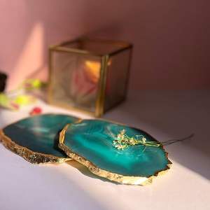Juego de posavasos hechos a mano al por mayor para rebanadas de ágata verde, posavasos de piedra semipreciosa Natural para café y bar - Product Image 3