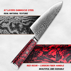 มีดเชฟเหล็กญี่ปุ่นดามัสกัสพร้อมที่จับทำจากเรซินสีแดงและคาร์บอนไฟเบอร์ - Product Image 5