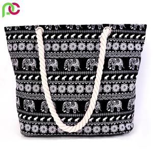 Sac fourre-tout en toile de coton imprimé personnalisé pour femmes, été 2025, avec fermeture éclair, grande capacité, sac de plage - Product Image 2