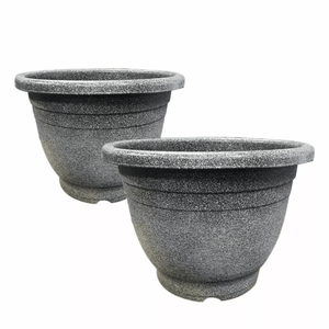 <b>Plastic</b> Round <b>Garden</b> Plant Pot Flower Pot <b>Planter</b> Black Silver Wash - Product Image 1