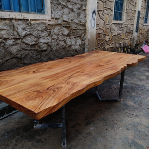 Grande table à manger artisanale en bois massif pour 8 personnes, finition mate de 2 pouces d'épaisseur, style farmhouse, utilisation hôtelière, pieds en métal, meubles pour la maison - Product Image 4