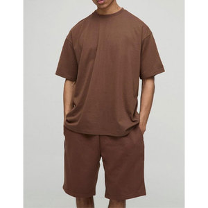 Nouvelle arrivée été ensembles courts de haute qualité 100% coton respirant manches courtes 2 pièces t-shirt short ensembles fabricant - Product Image 1