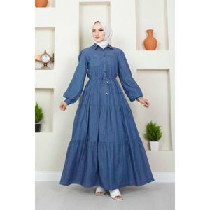 Robe Hijab en jean avec détails de poches Bleu clair - Product Image 3