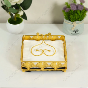 Porte-mouchoirs rectangulaire en finition or antique, disponible à prix de gros pour la décoration de mariage de luxe. - Product Image 5