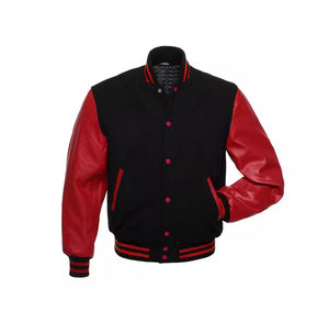 Chaqueta universitaria de béisbol personalizada de cuero para hombre, estilo Letterman, con patrón sólido, cierre de cremallera, servicio OEM, acabado vintage. - Product Image 4