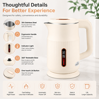 Bouilloire électrique en acier inoxydable 304 à double paroi de qualité supérieure, 1,8 L, ébullition rapide, arrêt automatique, maintien au chaud, pour la maison et le bureau