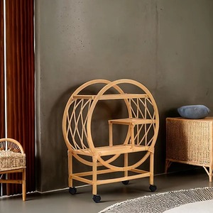 Carrito de Bar Circular de Ratán Único en Oferta, Diseño de Carrito de Servicio, Muebles Sostenibles al por Mayor para Hoteles, Bares y Restaurantes - Product Image 2