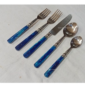 El último juego de cubiertos de acero inoxidable con mango de hueso azul marino, acabado plateado, mesa de comedor para el hogar, juegos de cubiertos - Product Image 6