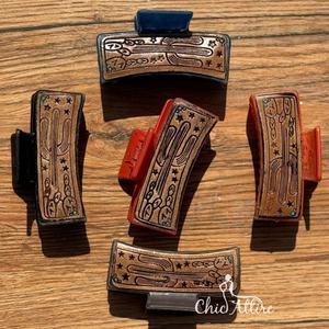 Western Hand <b>Tooled</b> Leather Hair <b>Clip</b> Cowgirl Hair Claw <b>Clip</b> Genuine Cowhide Leather Claw <b>Clip</b> Women Carved Hair Accessories - Product Image 1