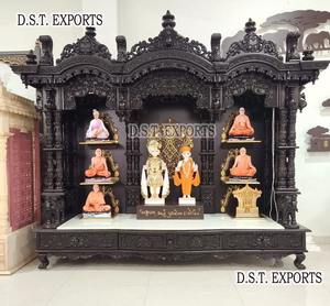 Nouveau design Mandir en bois de teck massif indien, sculpté à la main, motif paon, finition dorée brillante, grande taille, finition dorée, pour la maison, Royaume-Uni - Product Image 4