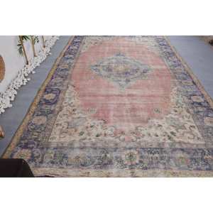 Alfombra turca Vintage de 6,9x11,3 pies, tejido plano de lana de retazos rosa y negro para decoración para sala de estar, respaldo de látex - Product Image 4