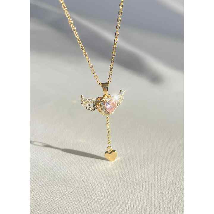 Steel Winged Pendant Angel Heart Necklace