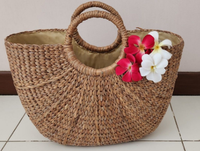 Anyaman tangan warna alami air Hyacinth jerami modis tas tangan tas pantai tali bahu musim panas tas bahu