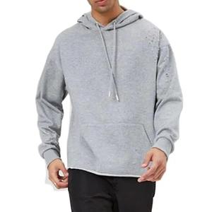 Sweat-shirts à capuche personnalisés à bordure coupée pour hommes, imprimé punk, cordon, style street, ourlet brut, 100% coton, hauts d'hiver - Product Image 1