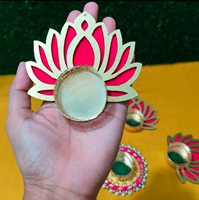 Ensemble de rangolis Jaipurios faits à la main de luxe Lotus, en bois MDF et métal, pots à bougies de 4 pouces, style traditionnel personnalisé, décoratif et simple