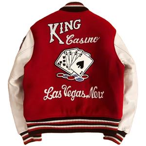 แจ็คเก็ตวาร์ซิตี้ผู้ชายขายส่ง หนังแท้ ผ้าขนสัตว์ คอตั้ง สไตล์ฮิปฮอป กันน้ำ กันลม ปรับแต่งได้ - Product Image 1