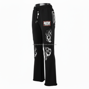 300 GSM Women Flare <b>Pant</b> Polyester <b>Spandex</b> Fabric Black Fashion Flame Patch Design Custom Logo Heat Transfer Women Flare <b>Pants</b> - Product Image 4