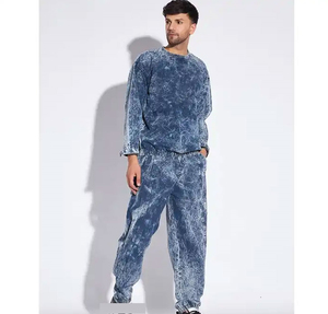 Personnalisé 400 GSM Acid Washed Survêtement Hommes Streetwear Homme Survêtement Poids Lourd Regular Fit Sweat et Pantalon Ensemble Pas Cher Prix - Product Image 3