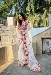 Alia Bhatt Wear New Soft Organza Silk avec multi-fils et broderie Work Saree 5.5mm 100% Pure Silk - Product Image 5