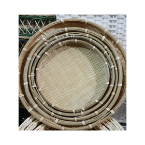 Pelle à poussière tressée en bambou paniers de vannage 100% naturel tissé à la main panier de fruits plat peu profond légumes panier de service - Product Image 5