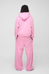 Ensemble de survêtement rose pour homme 100 % coton, tendance hiver 2026, avec logo personnalisé, sweat à capuche court zippé et pantalon large - Product Image 6