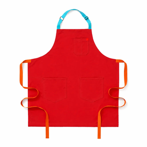 Delantal Verde con 3 Bolsillos, de Lona, Reutilizable, Lavable a Máquina, para Cocina, Uso Diario, Estilo Simple, Diseño Tejido, Correas Naranjas para el Cuello - Product Image 5