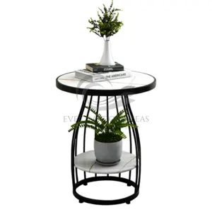 2 Tier Mini Round Table Bed Side Tea Table Side Modern Small Luxury Marble Iron Table For Home Decorate