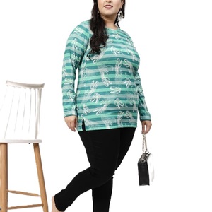 T-shirt décontracté en coton entièrement imprimé pour femmes Design classique à manches longues imprimé avec logo T-shirt grande taille pour femmes - Product Image 6