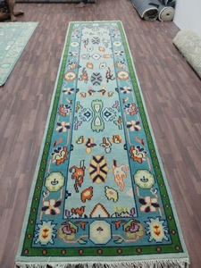 Tapis de couloir en laine fait main-Tapis à motif géométrique tribal | Chemin de couloir long bleu et vert | Tapis de grand couloir au design ethnique - Product Image 5