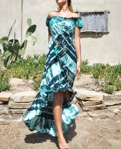 ชุดเดรสยาวมัดย้อมผ้าเรยอนสำหรับผู้หญิงชุดเดรสทรงสูงต่ำพร้อมกระดุมสำหรับงานปาร์ตี้ฤดูร้อนชายหาด - Product Image 1