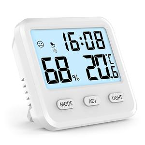 مقياس حرارة ورطوبة رقمي مع ساعة منبه وشاشة LCD مضاءة خلفياً لقياس درجة الحرارة والرطوبة الداخلية للغرفة والمكتب والطاولة - Product Image 2