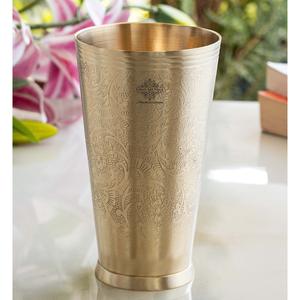 Gobelet en verre de grande taille à motif de fleurs en laiton pur Indian Art Villa-Verres et rangement - Product Image 4