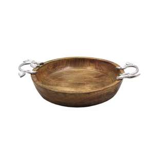 Cuencos redondos de madera de diseño exclusivo con mango de vástago de metal de un lado para aperitivos de mesa y servir alimentos envasados en cartón - Product Image 4