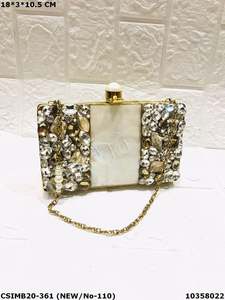 Radiant Opulent Beauty Handcrafted Brass Evening Clutch <b>Bag</b> Timeless Sophistication with MOP <b>Pearl</b> Wood Metal Crystal Stones - Product Image 3
