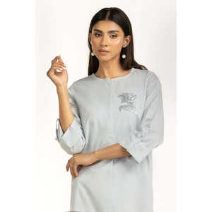 Conjunto de Dos Piezas para Mujer, Color Azul Cielo, con Bordado Dobby, Primavera/Verano, Talla XS/XS, Top de Manga Tres Cuartos con Bordado Dobby - Product Image 5